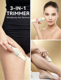 Unibono Bikini Trimmer for Women,3-in-1 Rechargeable Pubic Hair Trimmer for Women,Waterproof Electric Trimmer for Arms,Face,Leg and Underarm in USB-C Charging